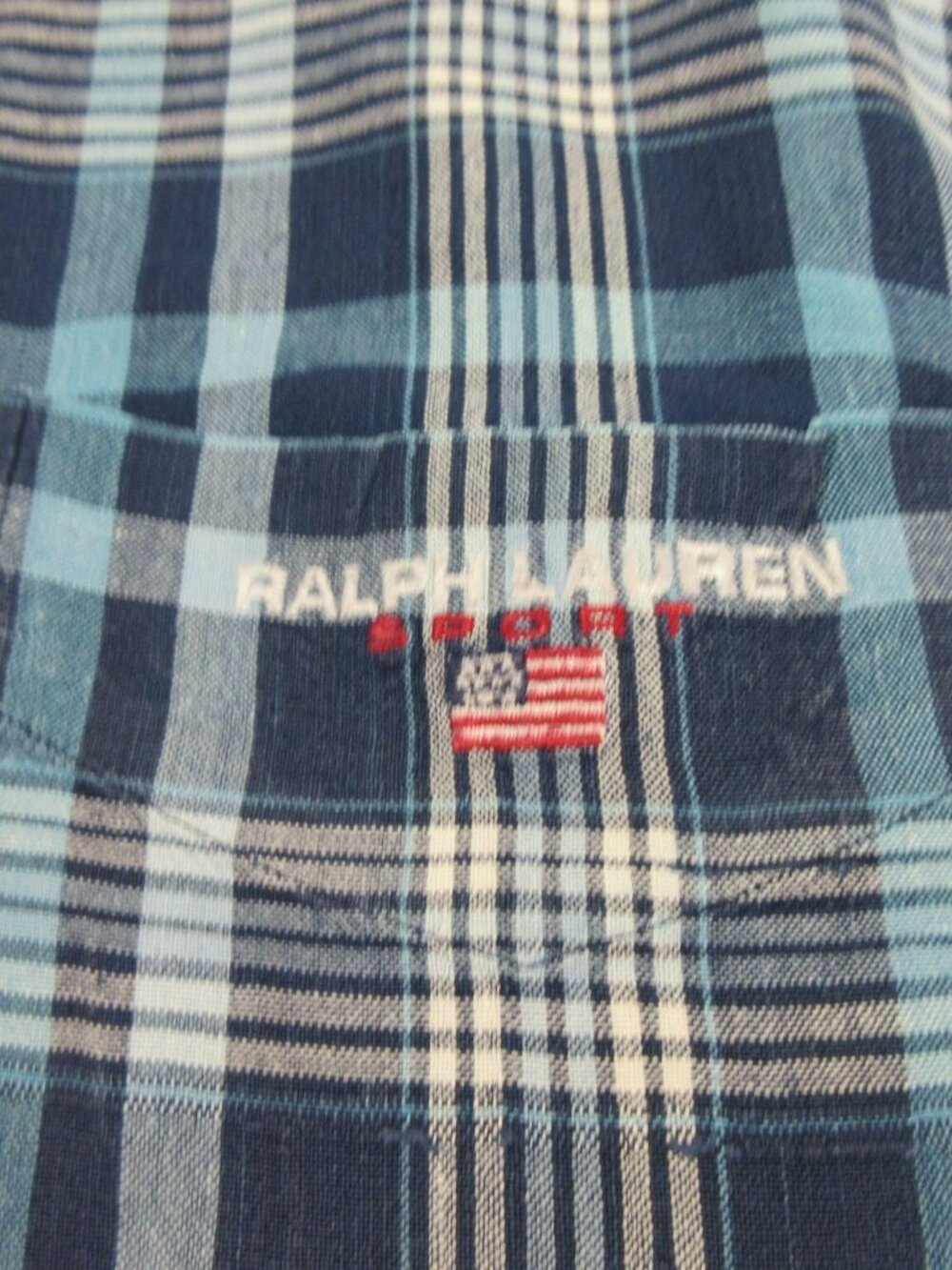 Vintage Ralph Lauren mens blue white navy plaid flag The Big Shirt XXL